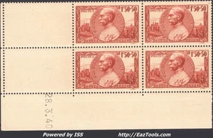 FRANCE  GENERAL GALLIENI N°456 COIN DATÉ DU 28/03/1940 NEUF ** SANS CHARNIERE - Picture 1 of 2