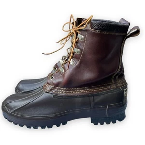 VTG LL Bean Maine Hunting Boots Sawtooth Mens 11 EE Brown Leather 80s Waterproof - Picture 1 of 9