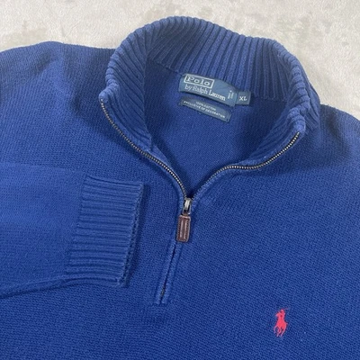 Suéter masculino vintage polo Ralph Lauren 1/4 zíper GG azul vermelho pônei anos 90 Y2K Preppy - Imagem 1 de 4