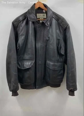 L.L. Bean Mens Black Goatskin Long Sleeve Pockets Full-Zip Bomber Jacket Size L - Image 1 of 4
