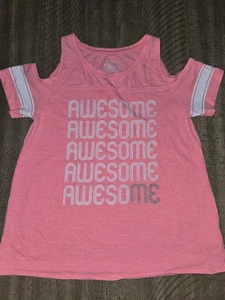SO Pink Cold Shoulder T-Shirt with Awesome Print Girls Size 10 - Picture 1 of 2