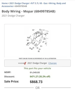 OEM 2018-2023 2021 Dodge Chager Body Wiring Harness with Fuse Box 68499783AB - Picture 1 of 6