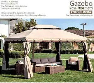 Gazebo Royal 3X4 Metri In Alluminio Impermeabile Zanzariera Antipioggia Moka - Foto 1 di 5