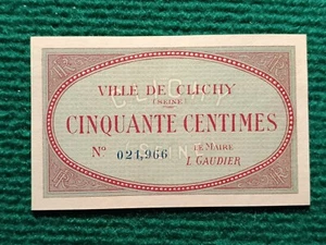 Billet Nécessité - VILLE DE CLICHY - 50 CENTIMES NEUF - Imagen 1 de 2