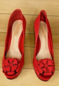 SCHUTZ decolte rosse 3D fiori punta aperta plateau made in Brazil taglia 10 - Foto 1 di 7