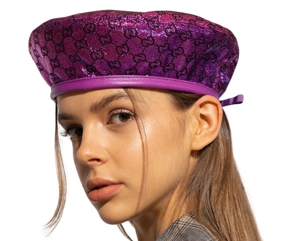 Gucci GG Monogram Metallic Beret Size S