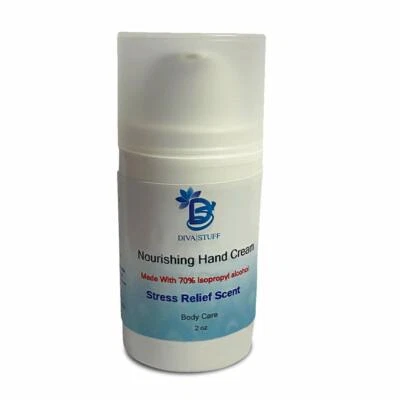 Diva Stuff Hand Cream with 70% Isopropyl Alcohol 2oz Bottle (Stress Relief Scent