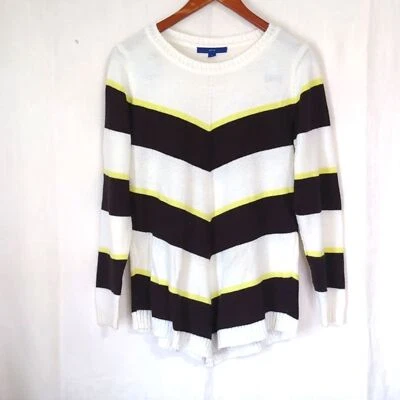Apt 9 White Black Chevron Neon Stripe Crewneck Sweater Size Medium - Image 1 of 4