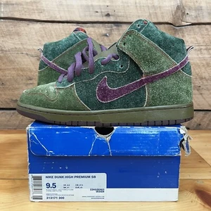 Size 9.5 - Nike SB Dunk High Premium Skunk 4/20 Green/Purple 313171-300 US Men’s - Picture 1 of 10