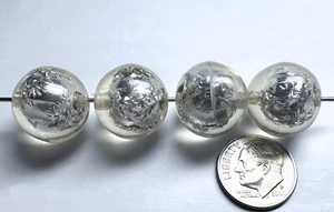 Bead, 12 Glistening Clear with Silver Foil 16mm Round Resin Bead with 2mm Hole * - Picture 1 of 3