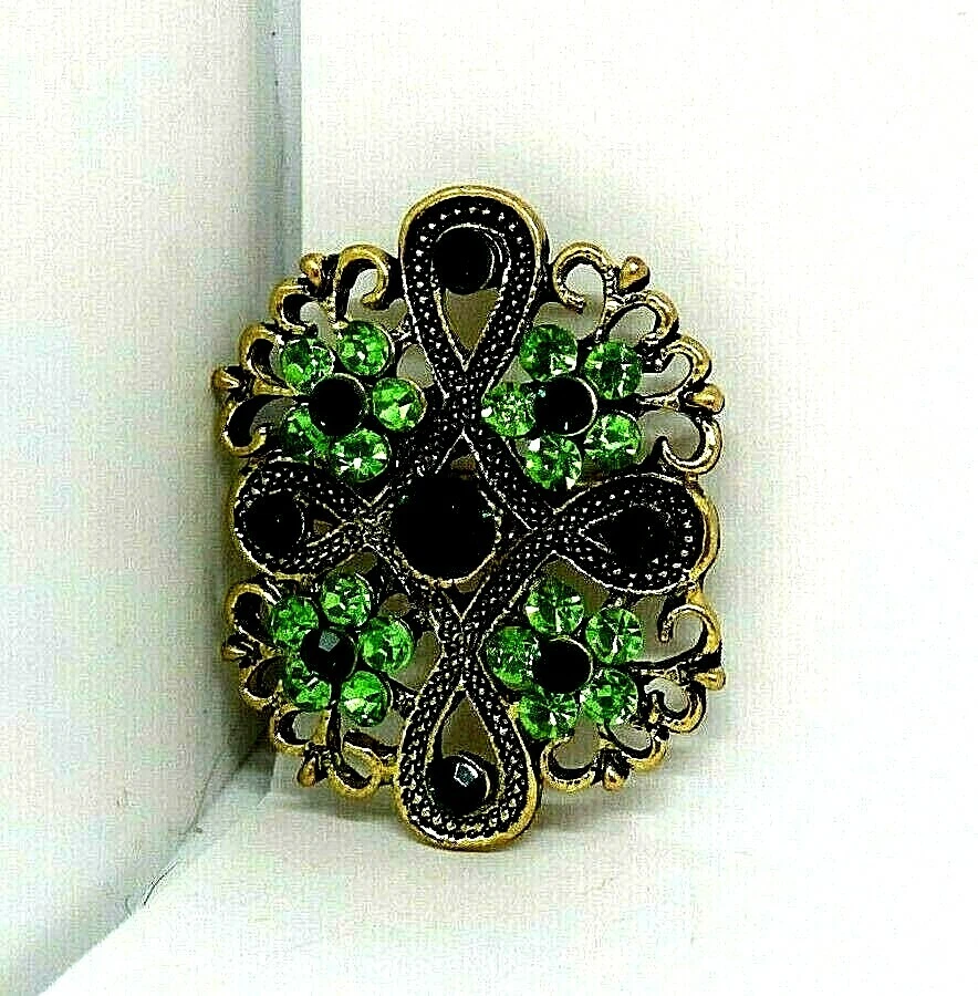 Broche flor pedrería moda joyería verde bronce regalo fiesta día de la madre #6 Foto 1 de 1
