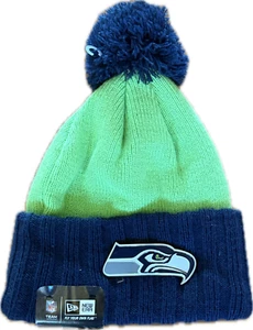 New Era NFL Seattle Seahawks Clima Frío Deporte Pom Tejido Gorro Verde Azul - Imagen 1 de 3
