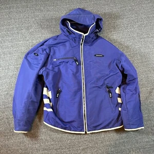 Vintage Descente Ski Jacket Hooded Insulated Winter Coat Striped Blue Mens M - Picture 1 of 12