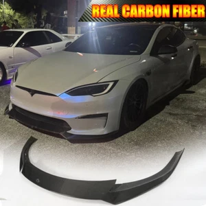 Fit For Tesla Model S Plaid 2021-2025 REAL CARBON FIBER Front Bumper Lip Spoiler - Bild 1 von 10