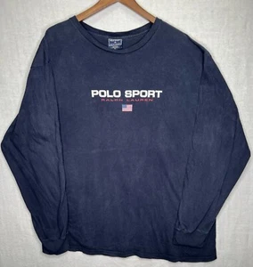 Polo Sport Ralph Lauren Flag Long Sleeve T-shirt Mens XL Navy Blue Made In USA - Bild 1 von 6