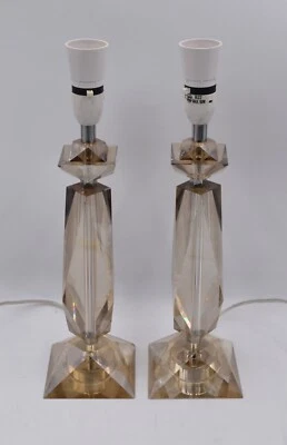 Laura Ashley Smoked Crystal Cut Glass Diamond Table Lamp Pair - Image 1 of 4