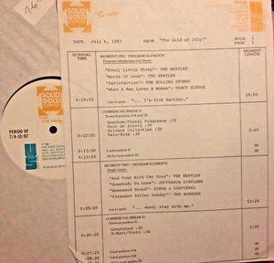 RADIO SHOW: 7/6/87 JULY GOLD: BEATLES, STONES, AIRPLANE, MONKEES, VANILLA FUDGE - Picture 1 of 2