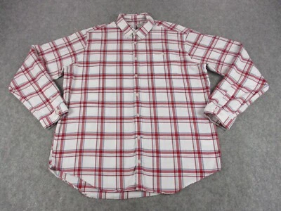 J Peterman Shirt Mens Large White Red Flannel Twill Plaid Pocket Long Sleeve - Image 1 of 4