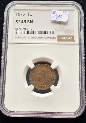1875 INDIAN Head Cent NGC XF 45 - Image 1 of 2