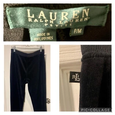 Pantalones Lauren Ralph Lauren Negro Terciopelo Cintura Elástica Pequeño Mediano Foto 1 de 4