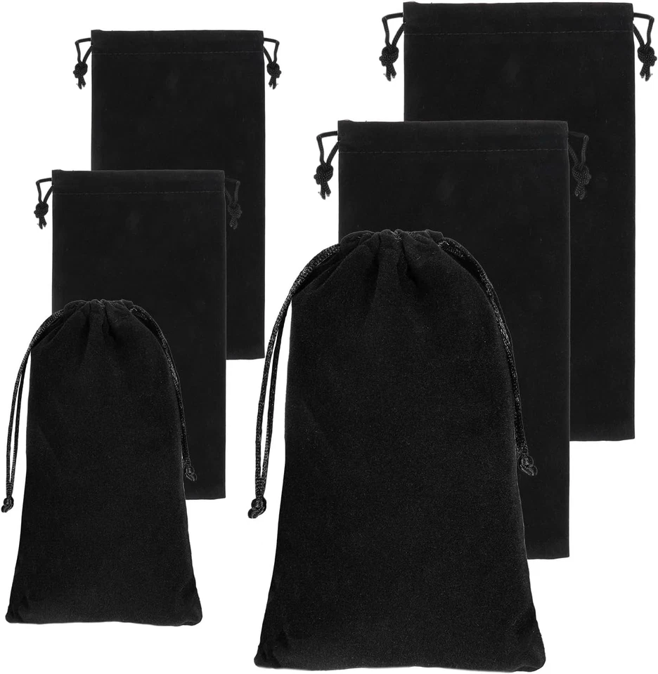 Velvet Drawstring Toy Storage Bags, 6 Pcs Adjustable Organizer Pouches, Black - Image 1 of 4