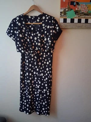Vestido vintage a lunares, línea A, chaqueta con corbata extraíble, talla 14 Foto 1 de 4
