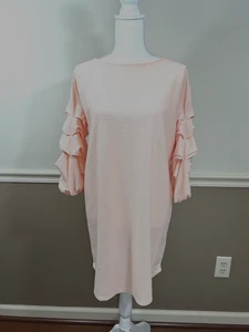 NEW Tahari Women's Knit Dress SMALL Peach Ruffle 3/4 Sleeve Modern Chic - Picture 1 of 9
