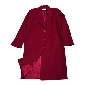 PRESTON & YORK Petites PURE WOOL Vintage 90s Long Red Pea Coat Trench Womens M - Picture 1 of 7