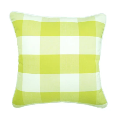 Chartreuse Green Throw Pillow Cover, 16"x16" Cotton Cushion-Chartreuse Plaid - Image 1 of 4
