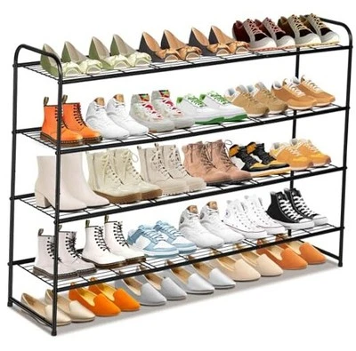  Organizador de zapatos largo de 4 niveles para armario, zapatero de metal rejilla de alambre ancho negro Foto 1 de 4