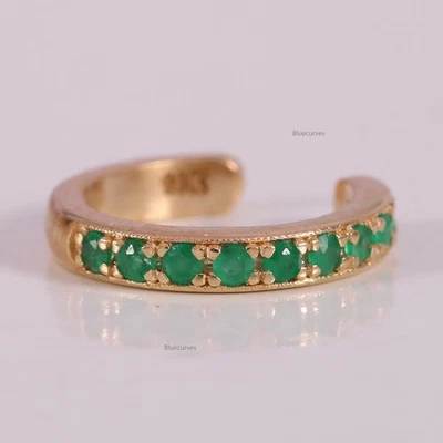 Zambian Emerald Open Cuff Earring, No Piercing Cuff In 14k Yellow Gold (Single ) - Image 1 of 4