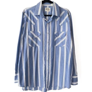 Ely Cattleman Vintage Mens Striped Pearl Snap Shirt L Blue Retro Cowboy Western - Picture 1 of 7