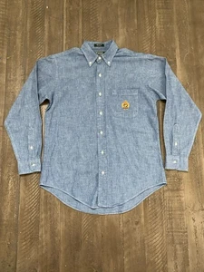 VTG 80s? Mens Polo Ralph Lauren GREEN Label Denim Shirt Blue Size L Crest Logo - Picture 1 of 9