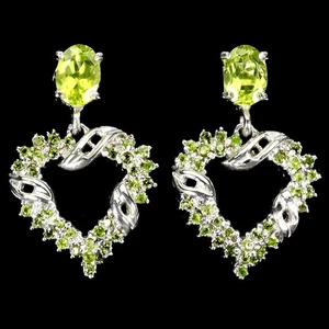 925 Sterling Silver Earrings Oval Peridot 7x5mm Chrome Diopside Gemstone Jewelry - Picture 1 of 14
