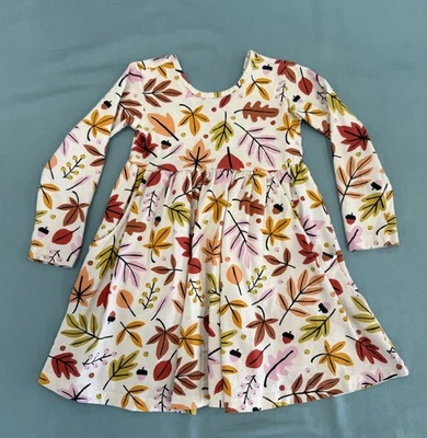 Vestido Hanna Andersson Manga Larga Talla 100 4 Hojas Otoño Acción de Gracias Foto 1 de 4