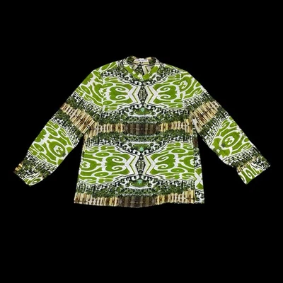 Алиса + Оливия рубашка женщин средний зеленый длинным рукавом шелк зеркальный садовый топ - Изображение 1 из 4