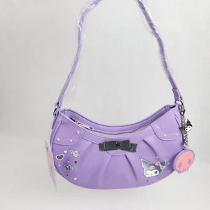Kuromi Purse Bag Baguette Purple Keychain Skull Mirror Charm Bow Hearts Roses - Picture 1 of 23