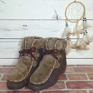 Vintage Yodelers Boots Ski Snow Norwegian Fur Shoes Boho Festival Scandinavian 8 - Picture 1 of 16