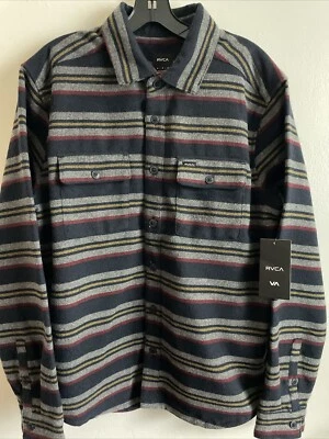 New RVCA Button Up Long Sleeve Street Style Striped Flannel Shirt Jacket Size M - Image 1 of 4