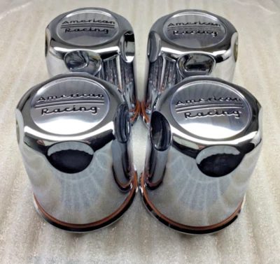 (4) American Racing 3.27" Dia Push Thru Plastic CHROME Center Caps 1327000000 - Image 1 of 4