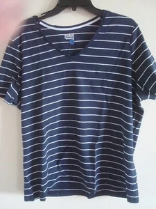 Ladies  Plus V Neck Knit Top  Size 2X L Cotton Navy - Picture 1 of 2