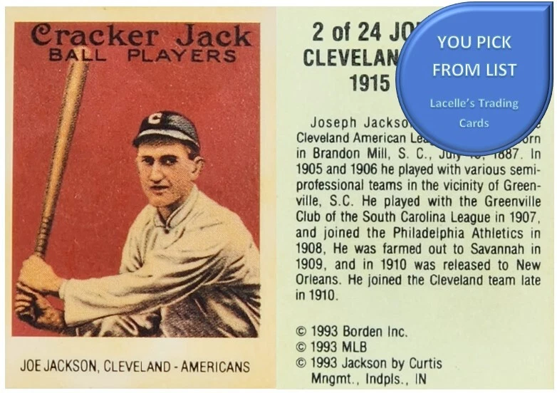 1993 Cracker Jack Borden Baseball 1915 Reprints Mini Cards - U-Pick From List - Image 1 of 1