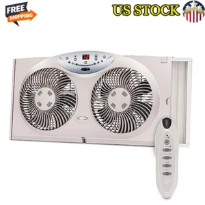 8.5" Twin Window Fan Reversible Airflow 3 Speed Remote Control Thermostat New - Picture 1 of 7
