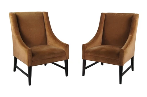 2 Vintage Brown Velvet Swoop Arm Slipper Club Chairs Modern Library Side Accent Cover