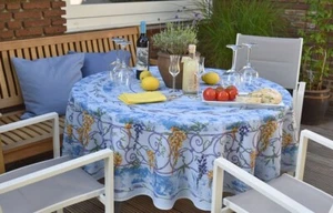 Tovaglia Provenza 180 cm rotonda azzurro chiaro con lavanda Francia facile da pulire - Foto 1 di 7