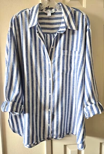 Dk Chambray Blue Stripe Linen Blend Oversize Buttondwn Shirt 2XL 3X 20 22 24 XXL - Picture 1 of 9