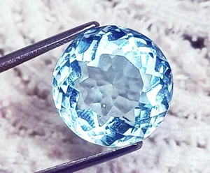 Aquamarine Round Cut 12.00 Ct Certified Loose Gemstone With Free Gift - Picture 1 of 8