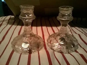 Alter Kerzenhalter Jugoslawien schwerer breiter Sockel kristallklar Diamantschliff 4 Zoll hoch  - Bild 1 von 5