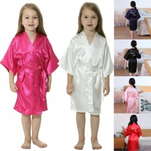 Toddler Baby Kids Girls Solid Silk Satin Kimono Robes Bathrobe Sleepwear Clothes - Picture 1 of 23