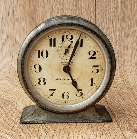 Antique Original BAYARD AMERICAN WATCH Co. Collectible Table Alarm Clock France Cover